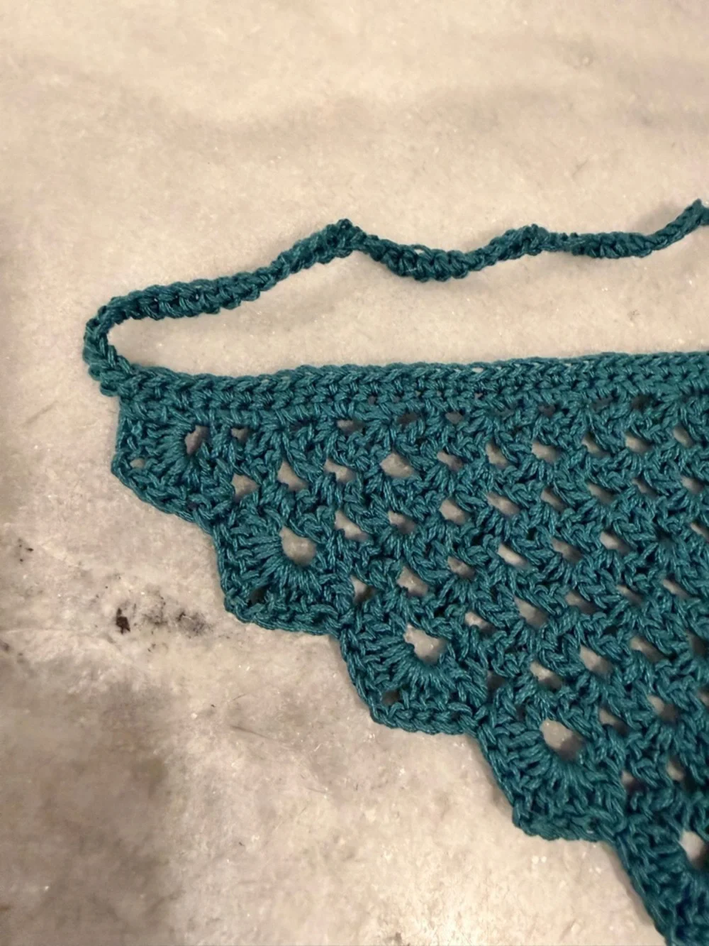 Handmade Crochet Kerchief Head Scarf Cotton Boho Triangle Wrap Fest Cottagecore